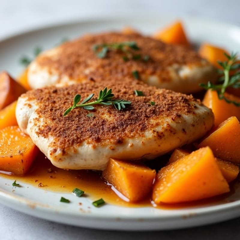 Cinnamon-Spiced Roasted Chicken with Tender Roasted Sweet Potatoes