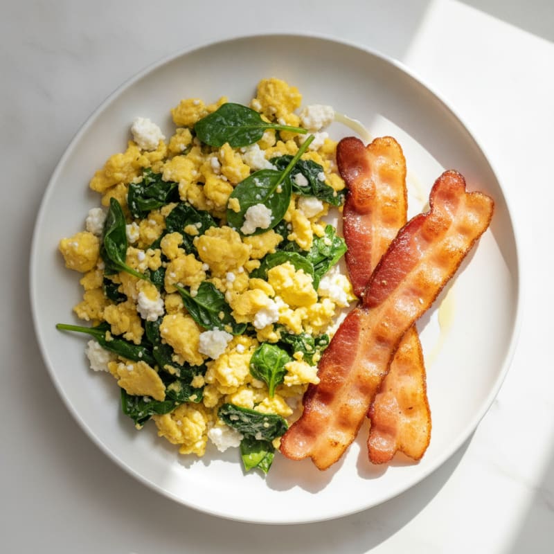 Cottage Cheese Scramble with Spinach and Turkey Bacon