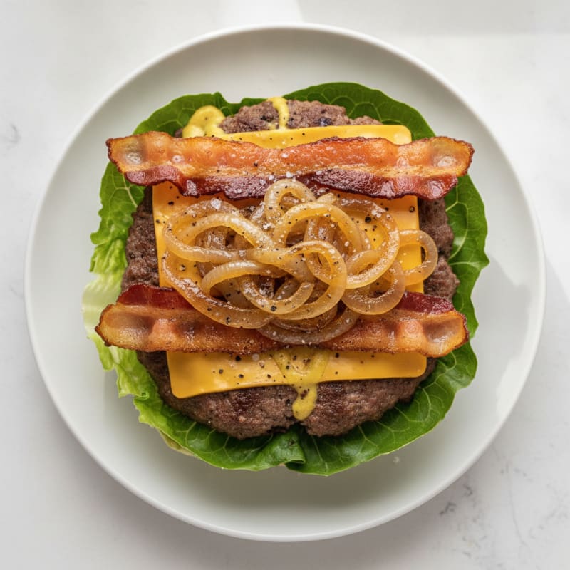 Double Bacon Cheeseburger with Caramelized Onions