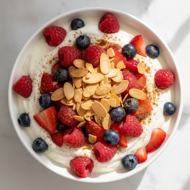 Greek Yogurt Protein Parfait with Mixed Berries and Almonds