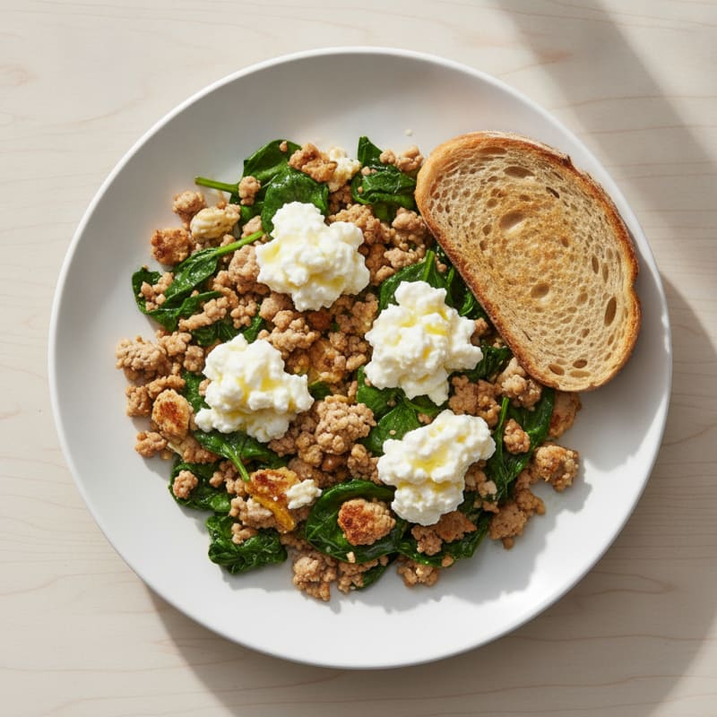 Egg White and Turkey Spinach Scramble with Cottage Cheese
