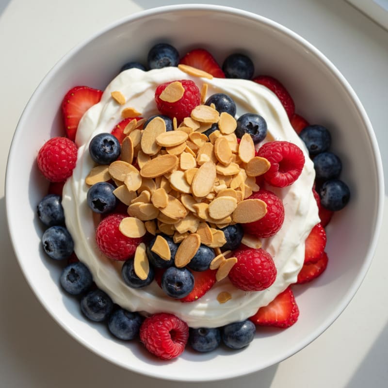 Greek Yogurt Protein Parfait with Mixed Berries and Almonds