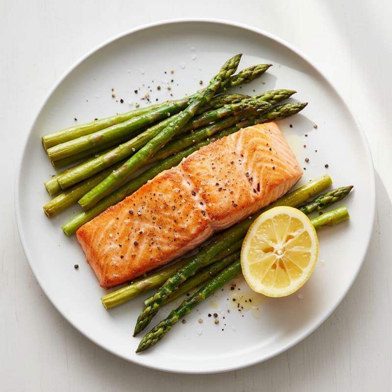 Golden Pan-Seared Salmon with Roasted Asparagus