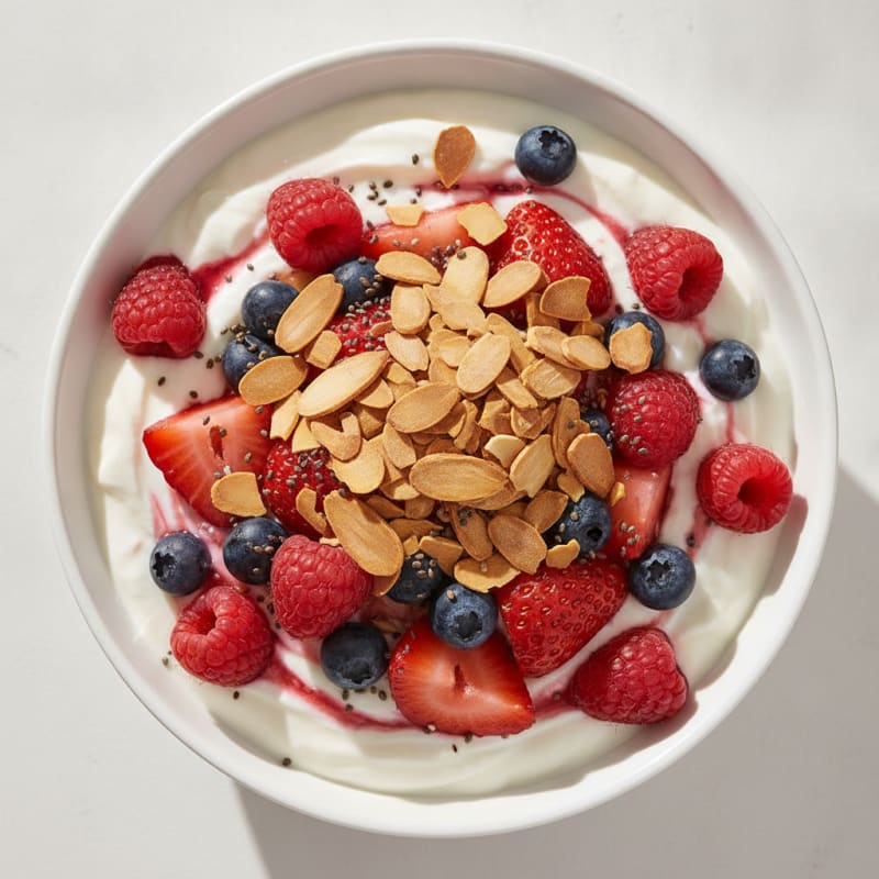 Greek Yogurt Protein Parfait with Mixed Berries and Almonds