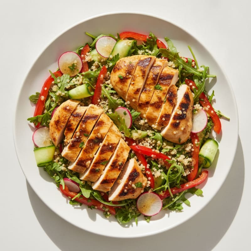 Grilled Chicken Breast Salad with Quinoa and Crunchy Vegetables