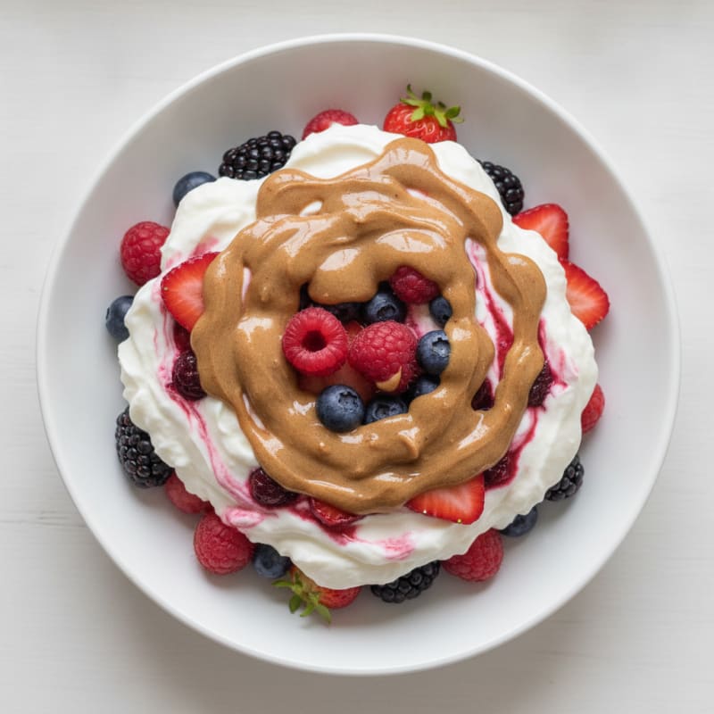 Greek Yogurt Protein Parfait with Mixed Berries and Almond Butter