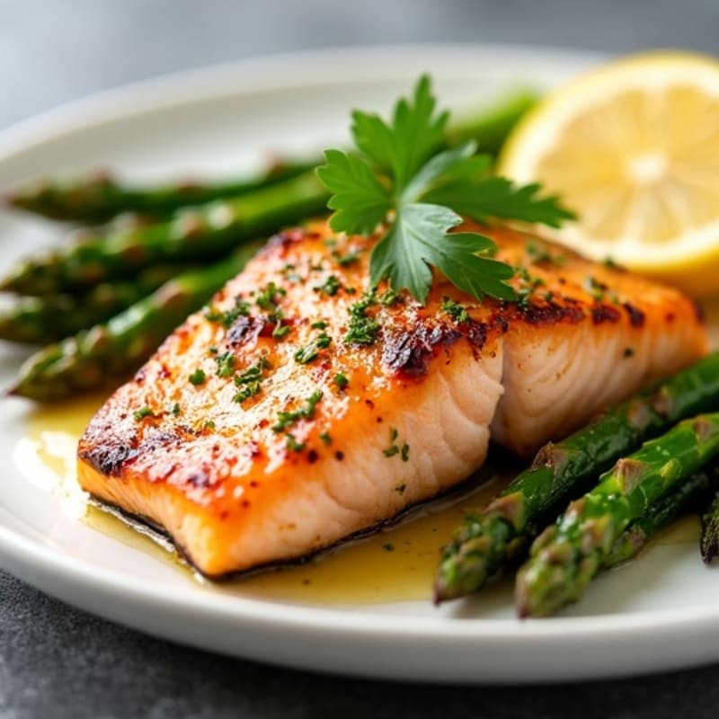 Flaky Lemon Herb Grilled Salmon with Roasted Asparagus