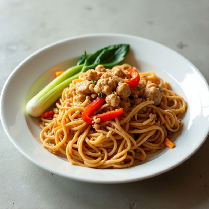 Creamy Spicy Peanut Ground Chicken Noodles
