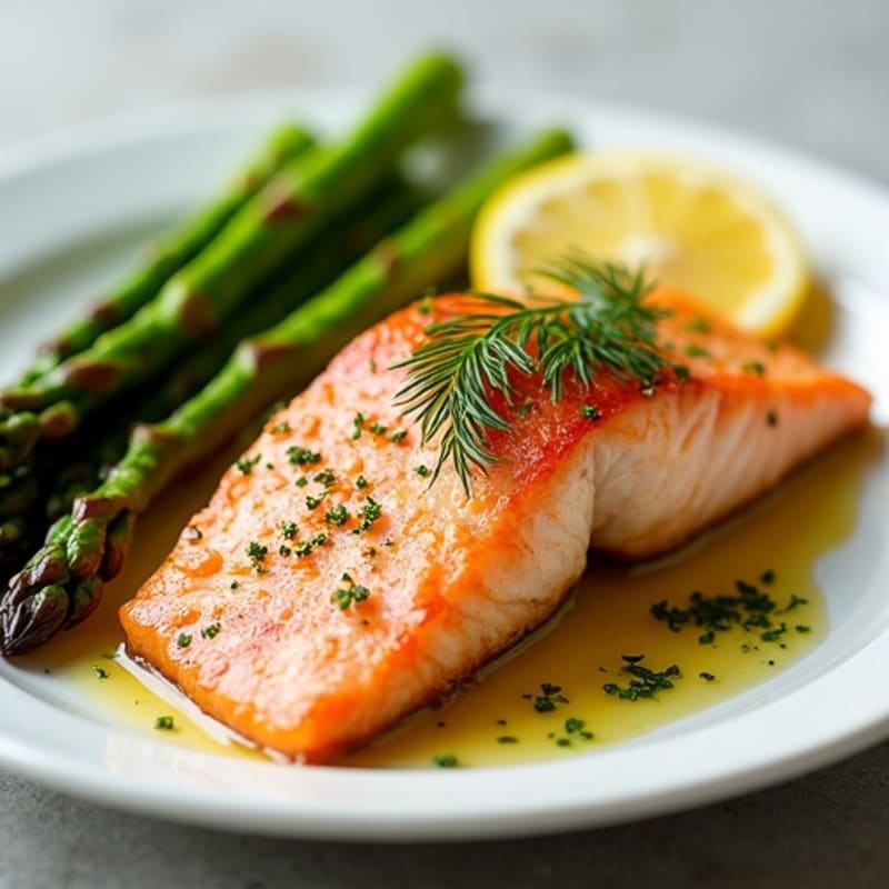Pan-Seared Salmon with Lemon-Dill and Roasted Asparagus