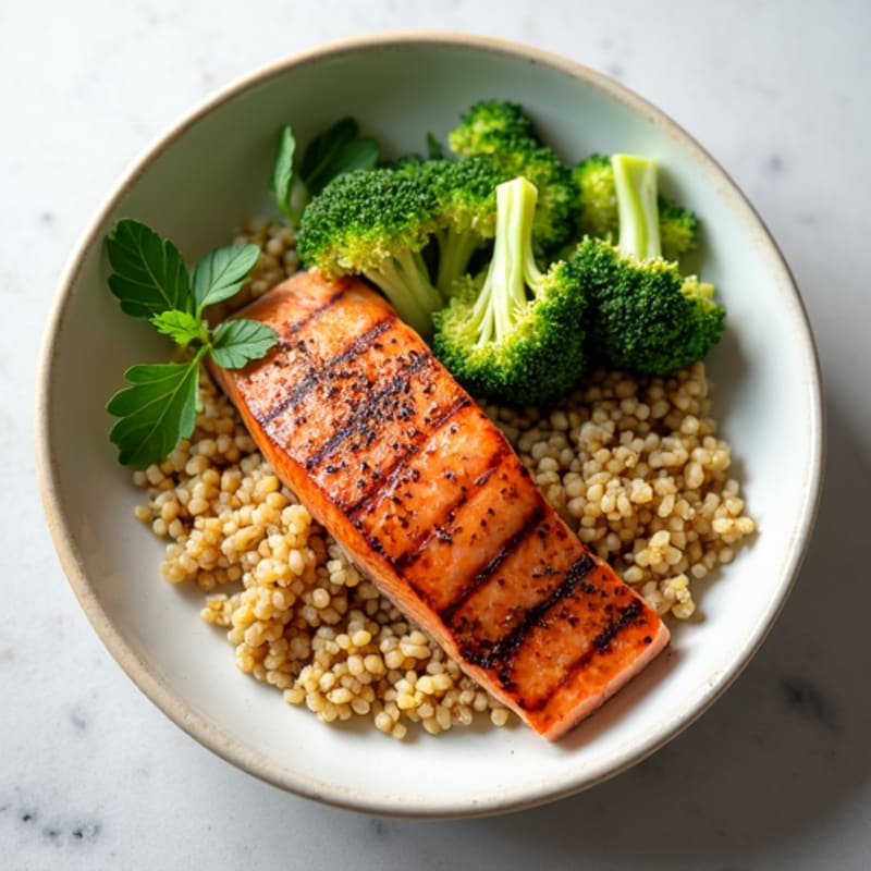 Grilled Salmon Bowl with Quinoa and Steamed Broccoli