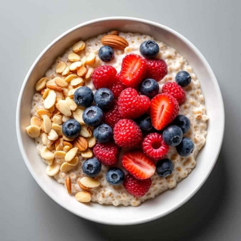 Creamy Protein Oatmeal with Fresh Berries and Crunchy Nuts