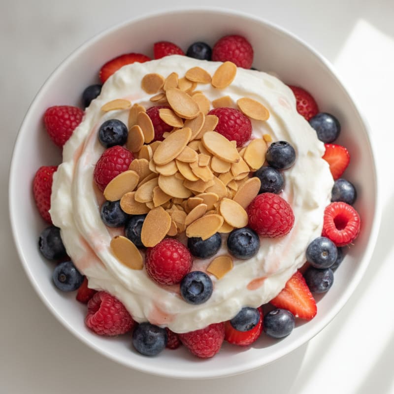 Greek Yogurt Protein Parfait with Mixed Berries and Almonds