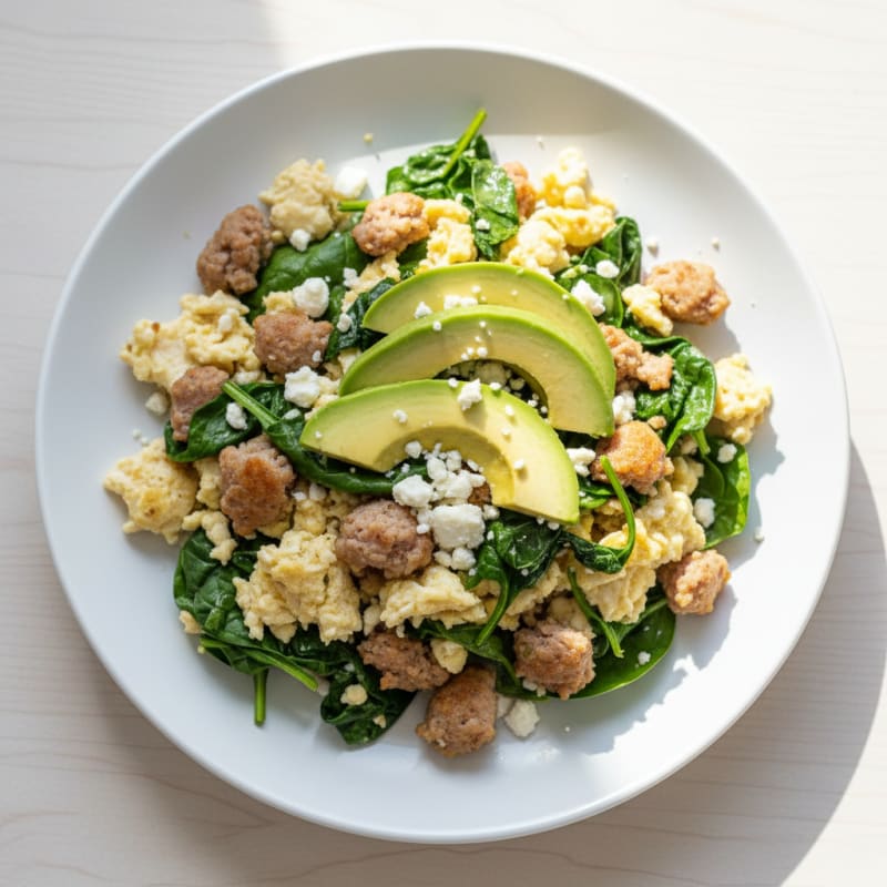 Egg White and Turkey Sausage Scramble with Spinach