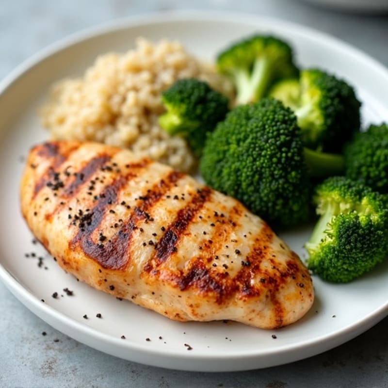 Grilled Chicken Breast with Roasted Broccoli and Quinoa