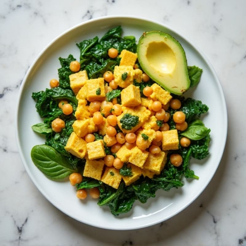 Creamy Tofu Scramble with Spinach and Chickpeas