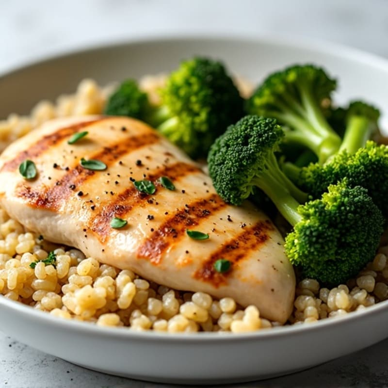 Grilled Chicken Breast with Roasted Broccoli and Quinoa
