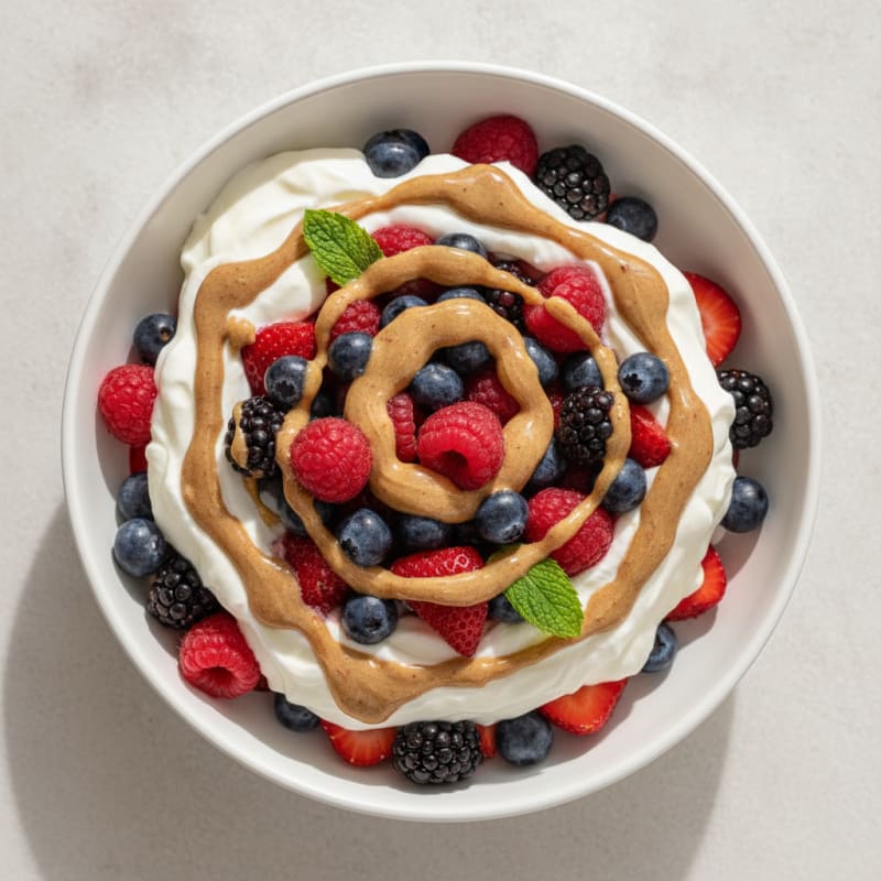Greek Yogurt Protein Parfait with Mixed Berries and Almond Butter
