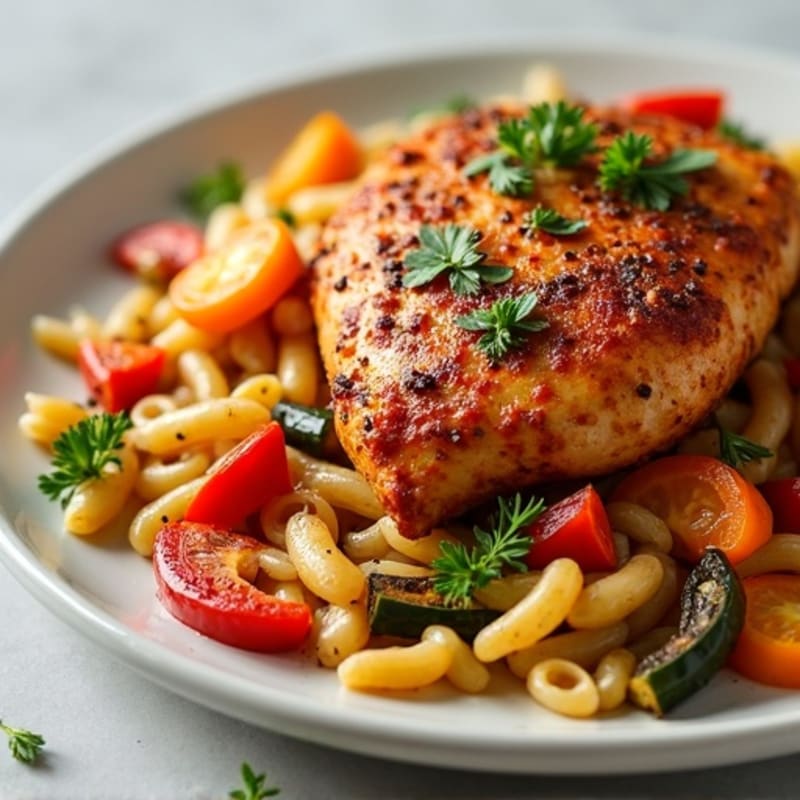 Spicy Cajun Chicken with Whole Wheat Pasta and Roasted Vegetables