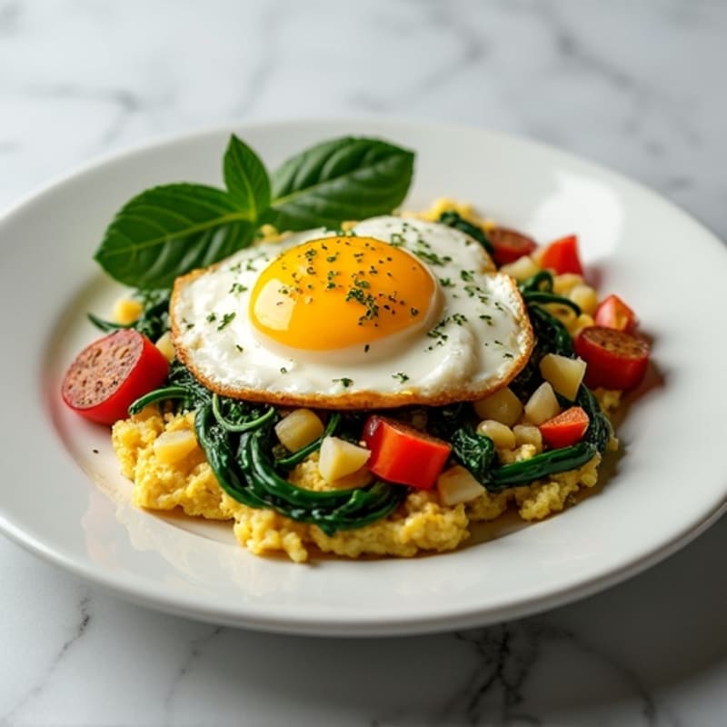 Egg White Scramble with Turkey Sausage and Sautéed Spinach