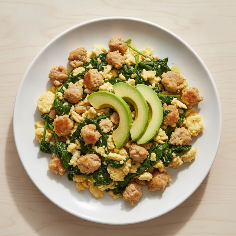Egg White and Turkey Sausage Scramble with Spinach