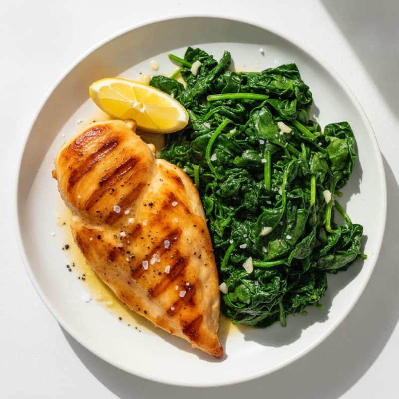 Pan-Seared Lemon-Garlic Chicken with Sautéed Spinach