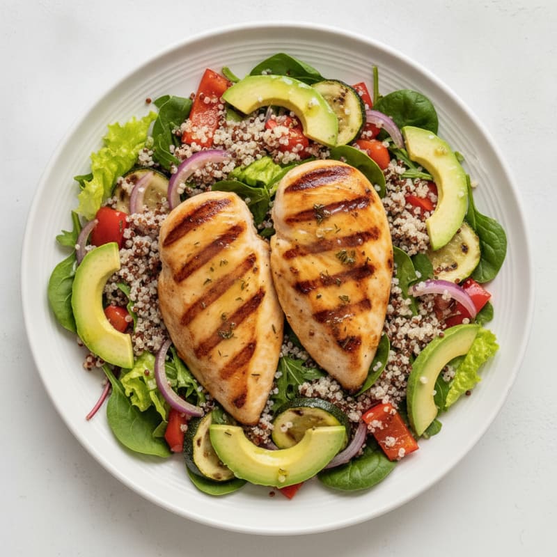 Grilled Chicken Breast Salad with Quinoa and Roasted Vegetables