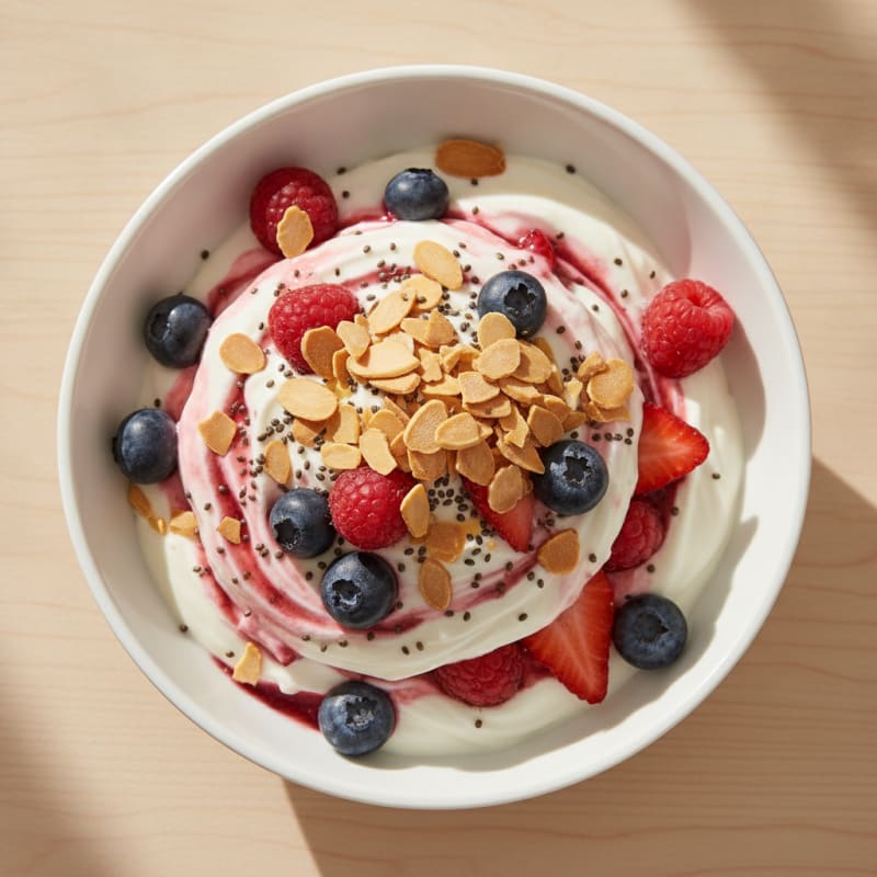 Greek Yogurt Protein Parfait with Mixed Berries and Almonds