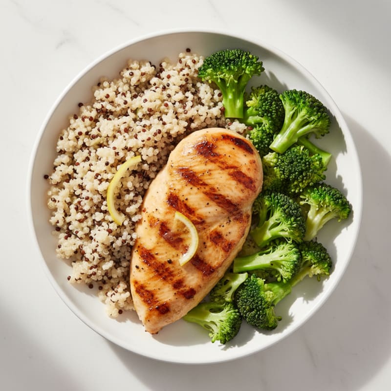 Grilled Chicken Breast with Quinoa and Steamed Broccoli