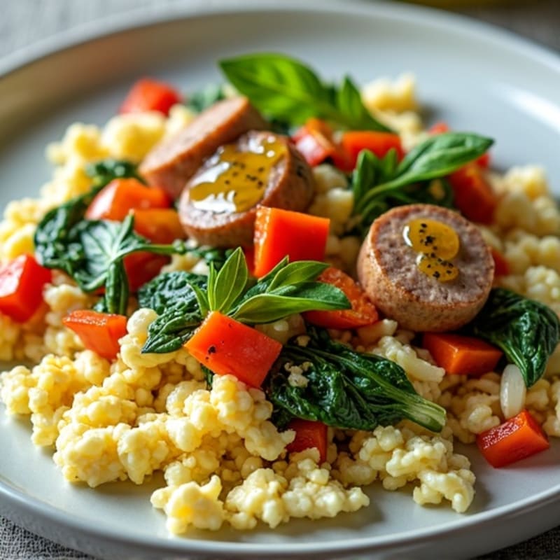 Egg White and Spinach Scramble with Turkey Sausage