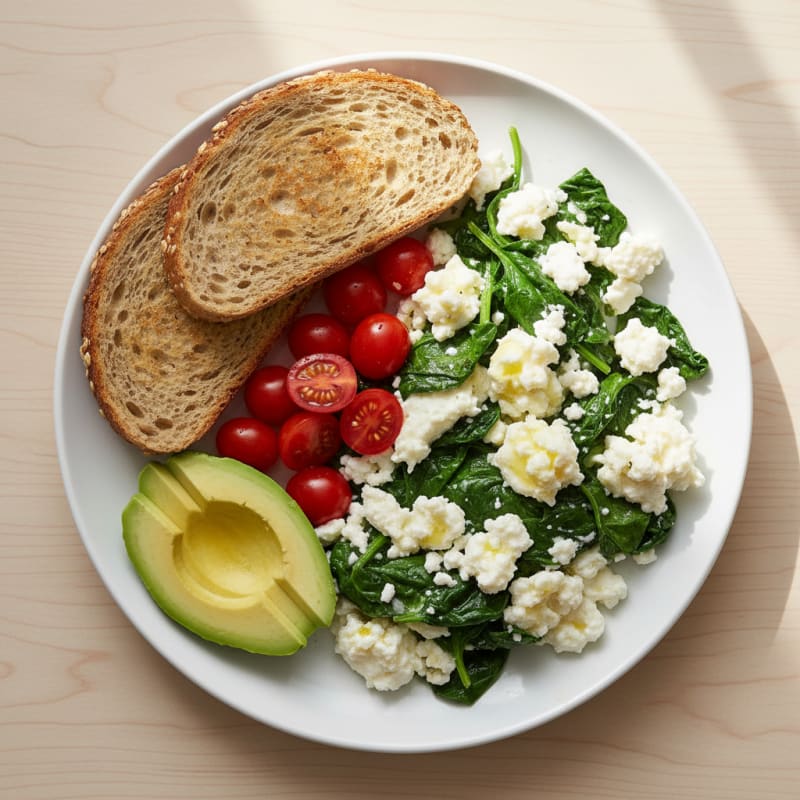 Egg White and Spinach Scramble with Cottage Cheese