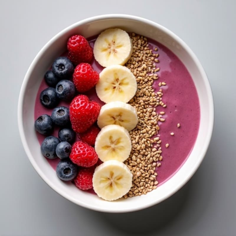 Silken Tofu Protein Smoothie Bowl with Hemp Seeds and Berries