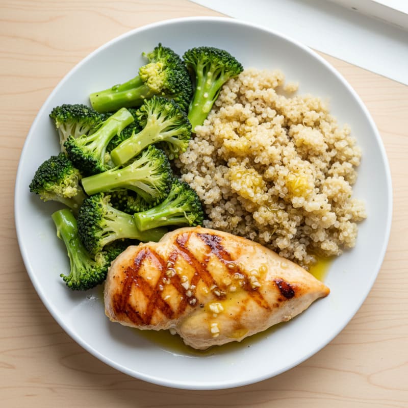 Grilled Chicken Breast with Quinoa and Steamed Broccoli