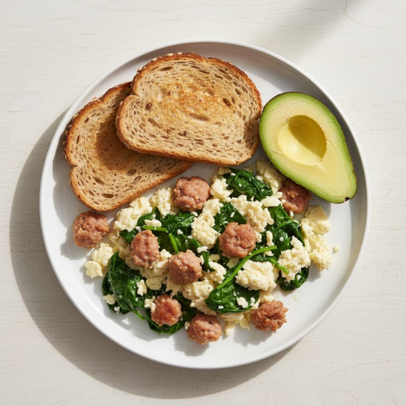 Egg White and Turkey Sausage Scramble with Spinach