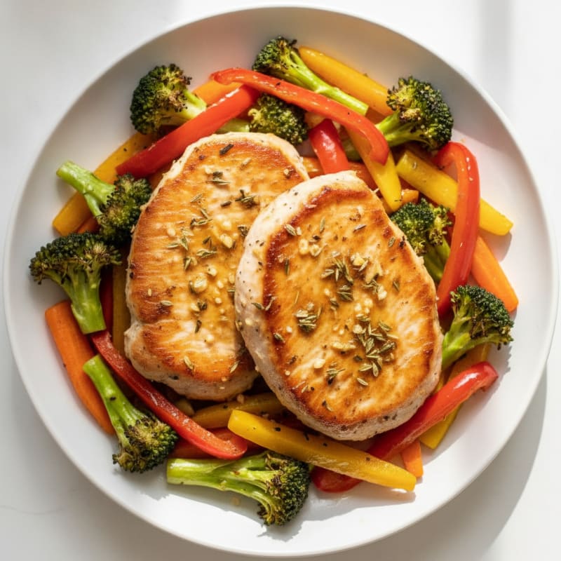 Garlic-Herb Turkey Steaks with Roasted Vegetables