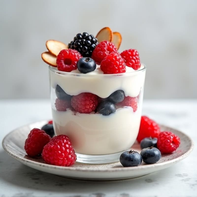 Greek Yogurt Protein Parfait with Mixed Berries and Almonds