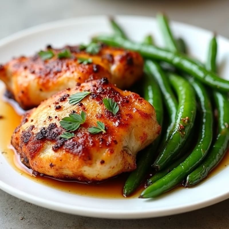 Crispy Roasted Honey Garlic Chicken Thighs with Roasted Green Beans