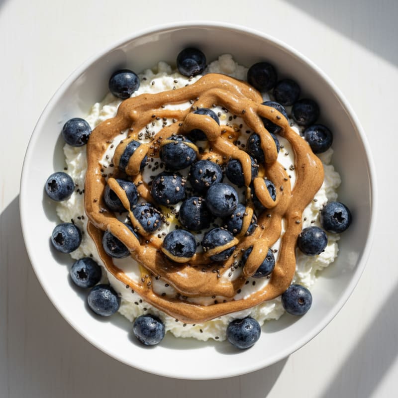 Cottage Cheese and Greek Yogurt Power Bowl with Chia Seeds and Almond Butter