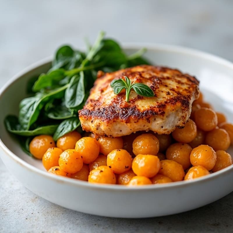 Pan-Seared Sweet Potato Gnocchi with Crispy Chicken and Sautéed Greens