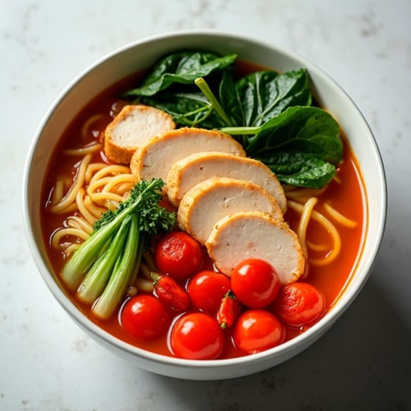Spicy Sriracha Chicken Ramen Bowl with Fresh Vegetables