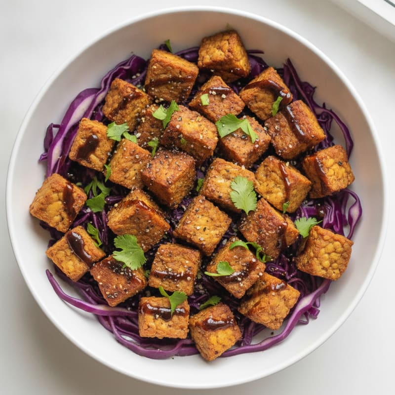 Air-Fried Tempeh and Red Cabbage Bowl