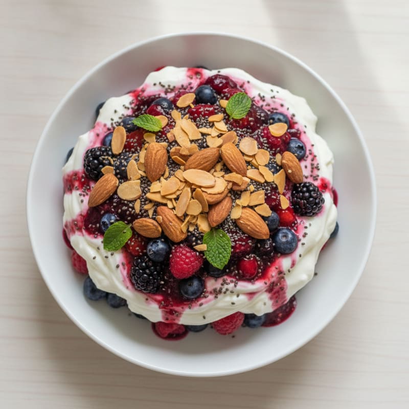 Greek Yogurt Protein Parfait with Mixed Berries and Almonds