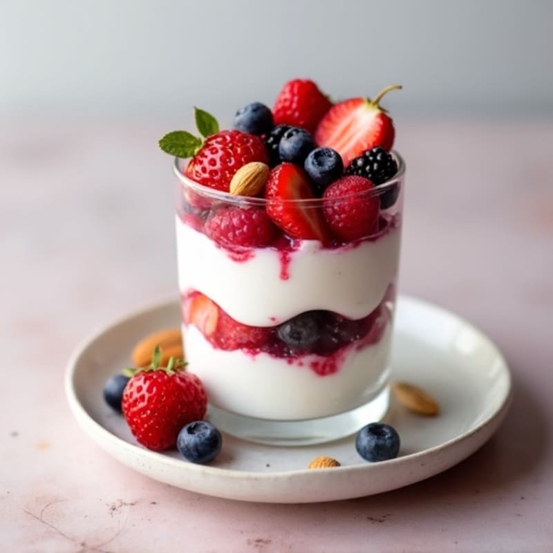 Greek Yogurt Protein Parfait with Mixed Berries and Almonds