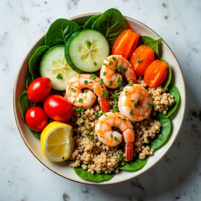 Mediterranean Bowl with Garlic-Herb Shrimp and Turkey