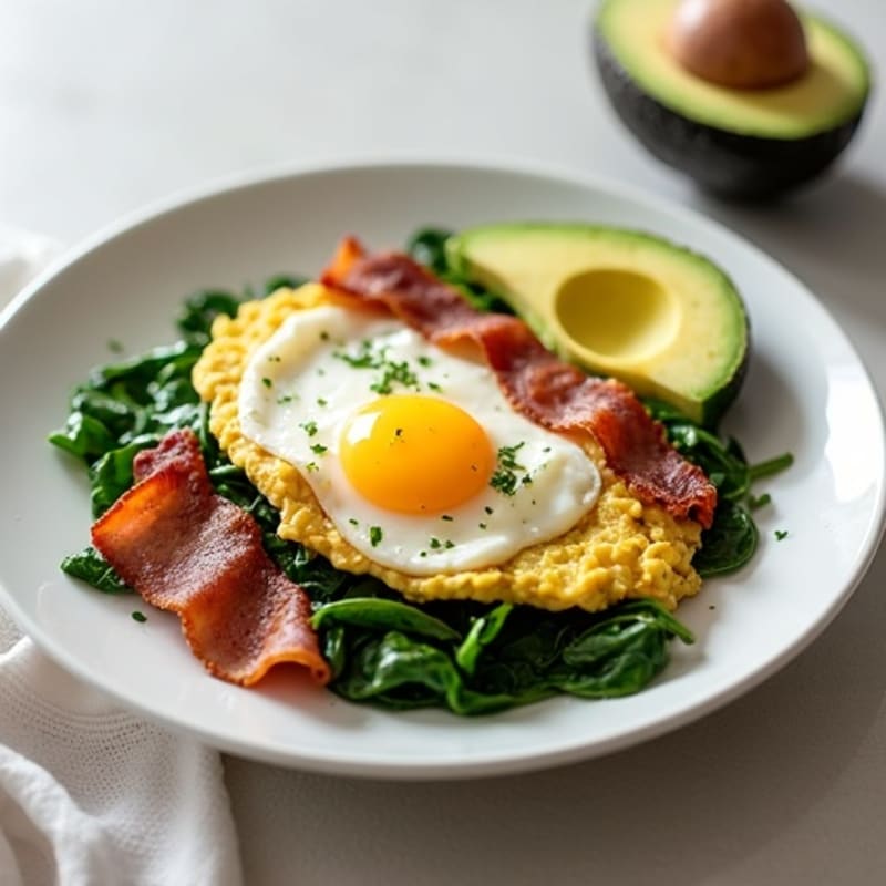 Egg White Scramble with Turkey Bacon and Spinach