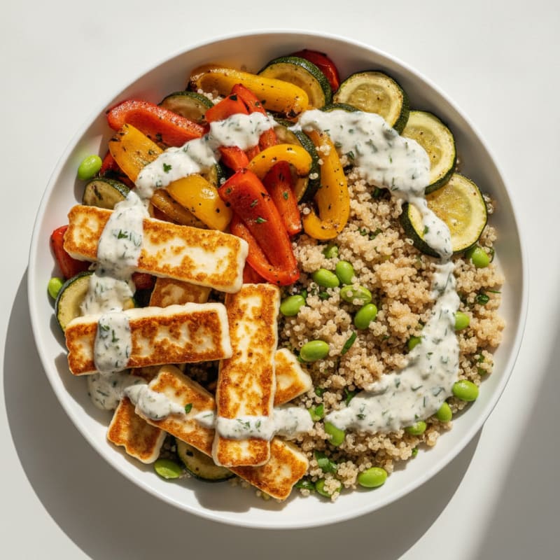 Halloumi Sticks with Roasted Vegetables and Quinoa