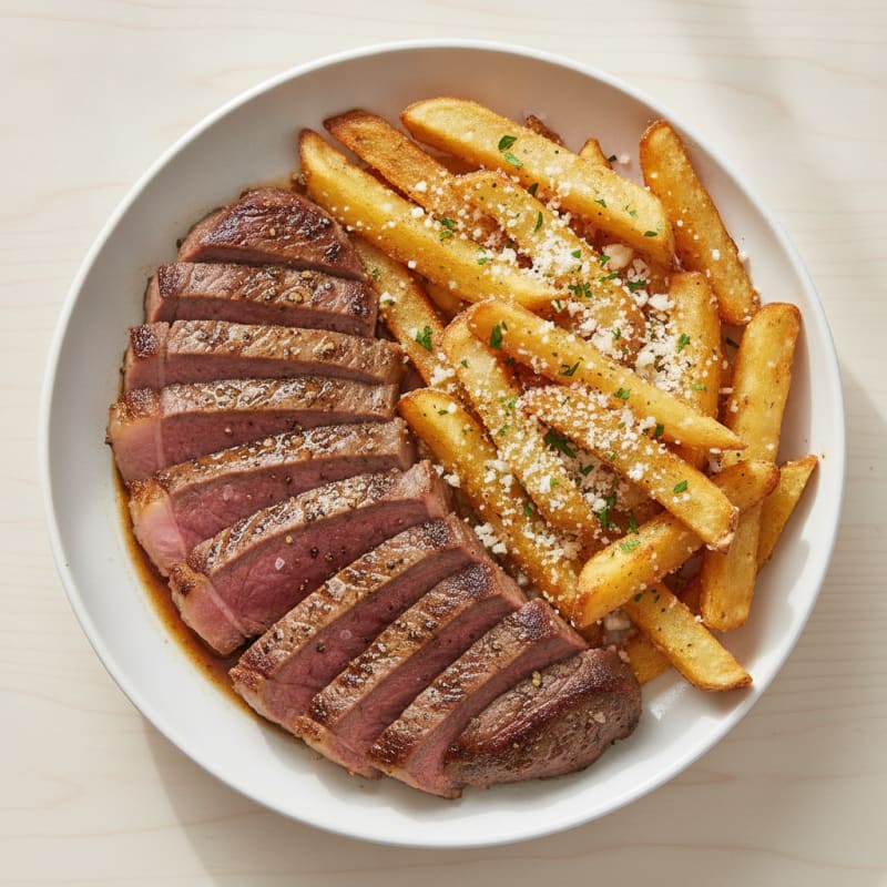 Pan-Seared Steak with Garlic Parmesan Fries