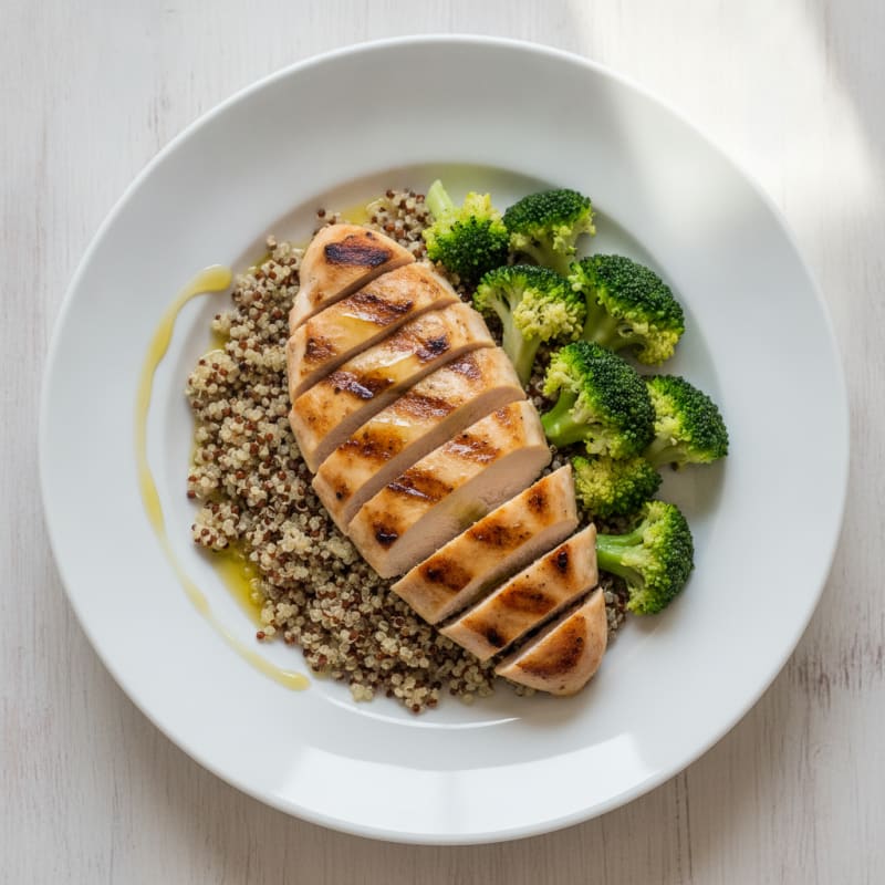 Grilled Chicken Breast with Quinoa and Steamed Broccoli