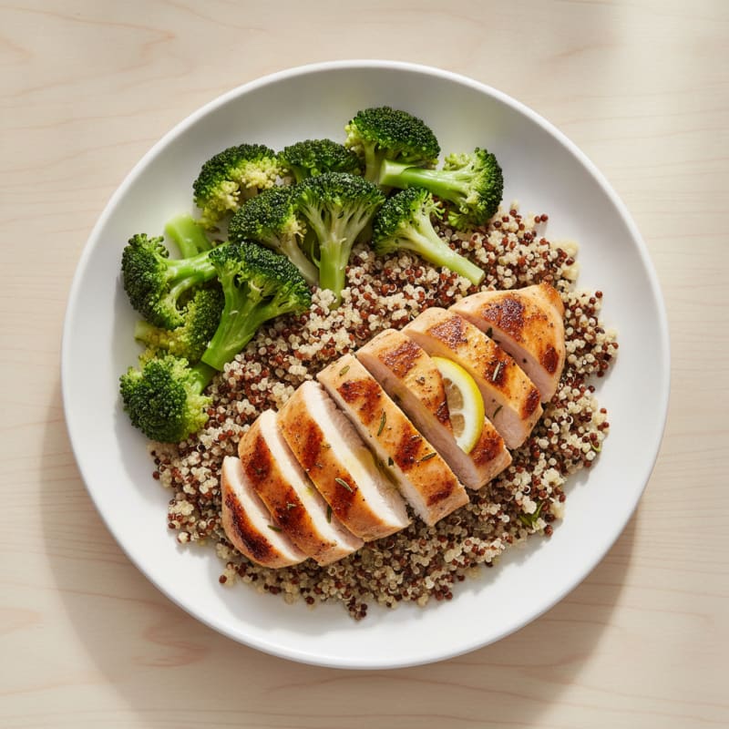 Grilled Chicken Breast with Quinoa and Steamed Broccoli