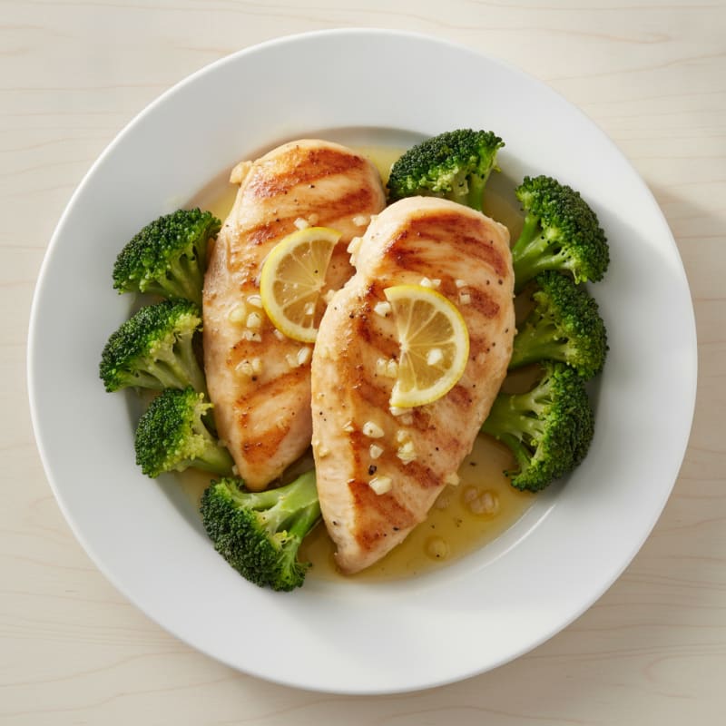 Lemon Garlic Chicken Breast with Steamed Broccoli