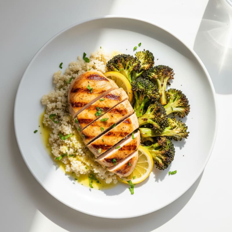 Grilled Chicken Breast with Quinoa and Roasted Broccoli